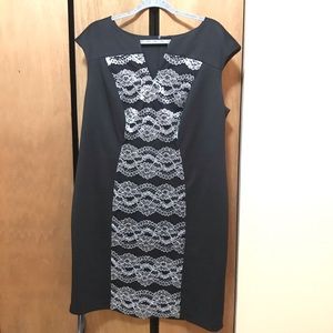 Black Cap Sleeve Dress with Silver Lace Detail